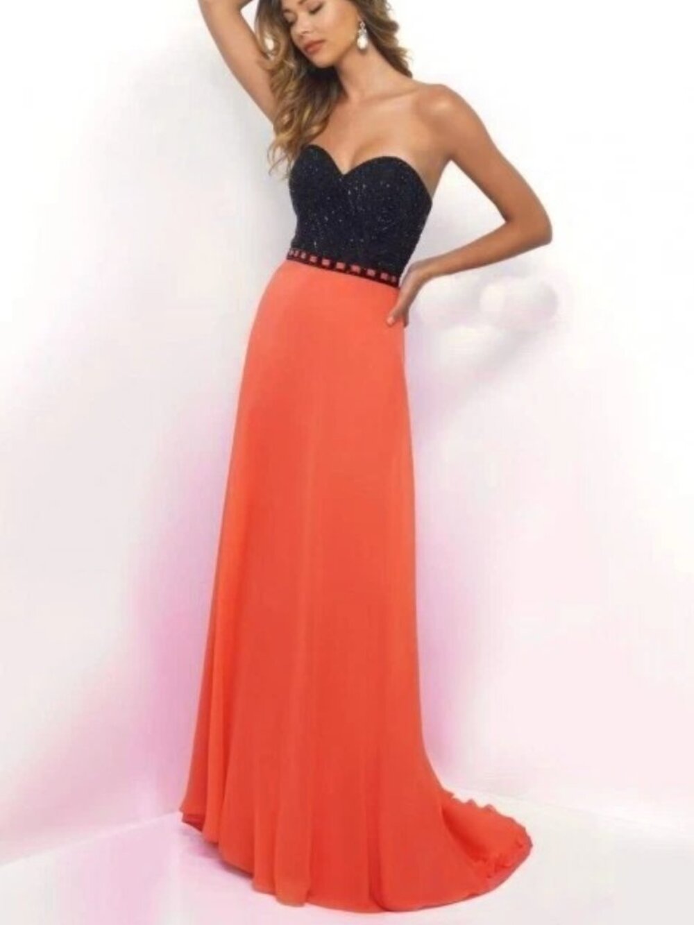 Blush Prom By Alexia Coral Black Shimmering Beaded Strapless Dress